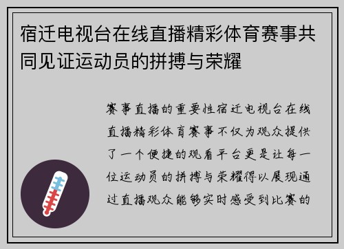 宿迁电视台在线直播精彩体育赛事共同见证运动员的拼搏与荣耀